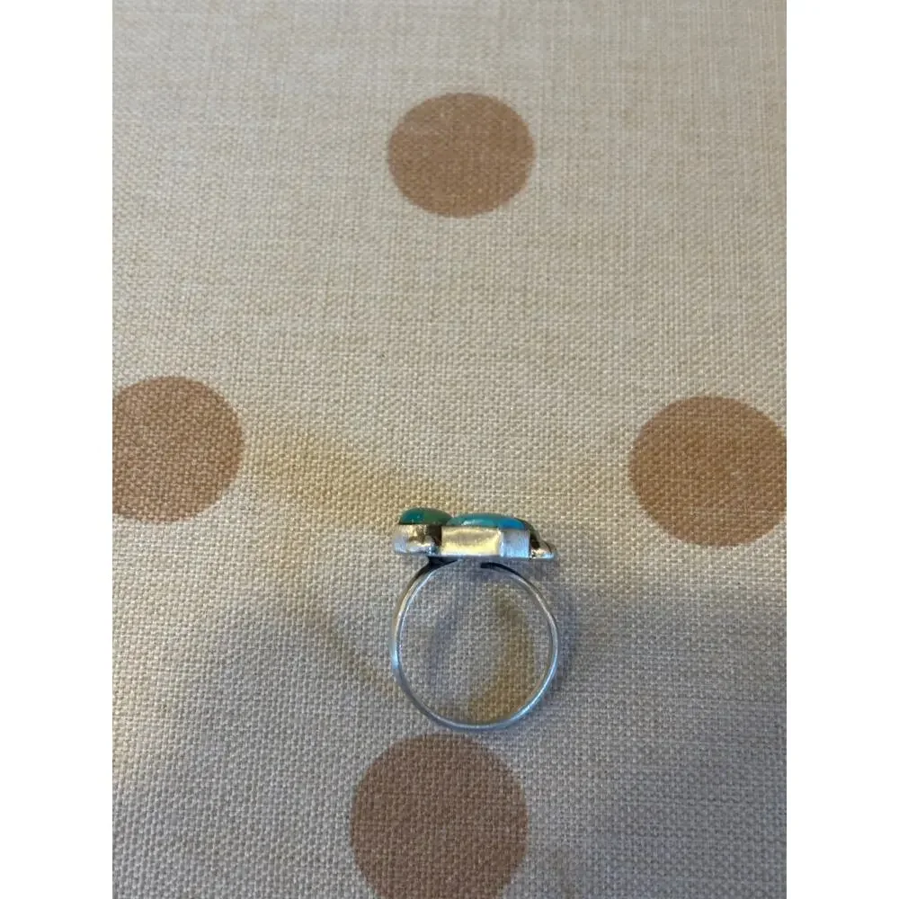 Three Stone Turquoise Sterling Silver Ring Mixed Shape & Color Southwestern Ring